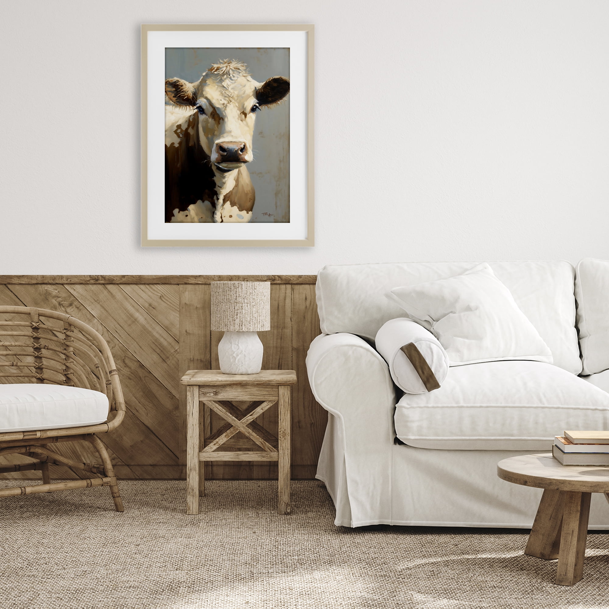 Stupell Industries Farmhouse Cow with Gentle Gaze Birch Framed Print Under Glass, design by Creative Studio