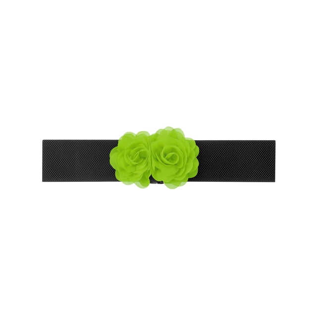 Cinturón Elástico Ancho INSPIRE CHIC para Mujeres, Corsé Estirable de Doble Flor Grande, Elegante y Casual para Vestido 68x6cm/26.8x2.4 pulgadas (LxA) Verde Brote de Primavera