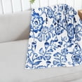 thumbnail image 3 of Blue White Floral Fuzzy Blanket Chinoiserie Flower Throw Blanket Decorative Soft Cozy Flannel Blanket for Home Bed Sofa Couch Chair, 50 x 60 Inch, 3 of 6