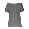 thumbnail image 5 of Wycnly Womens Blouses and Tops Dressy Sexy off Shoulder Lace Trim Plus Size Baggy Comfy Cotton Linen Shirts Summer Solid V-Neck Short Sleeve Cute Tees Tops Dark Gray m, 5 of 6