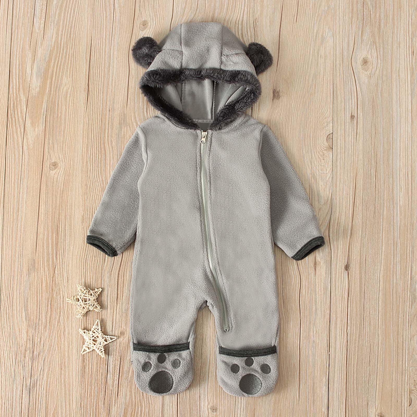 Fleece Baby Bodysuits Infant Onesie Kids Hooded One Piece Romper Outerwear Toddler Jacket Fleece Jacket Coat Zipper Jumpsuits Gray,2 Years