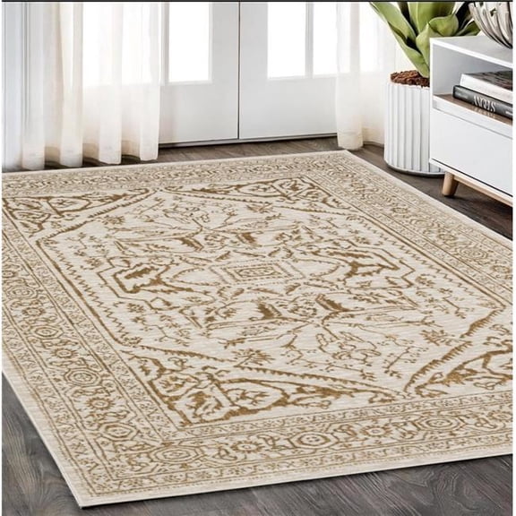 HomeRoots 574685 5 x 8 ft. Oriental Rectangle Area Rug, Ivory & Gold