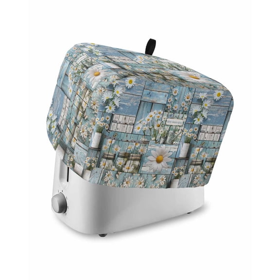 Fsddascl Farmhouse Daisies Small Toaster Cover 2 Slice, Kitchen Appliance Covers, Summer Spring Botanical Wooden Grain Toaster Oven Cover with Loop, Bread Machine Cover Polyester Dust Cover