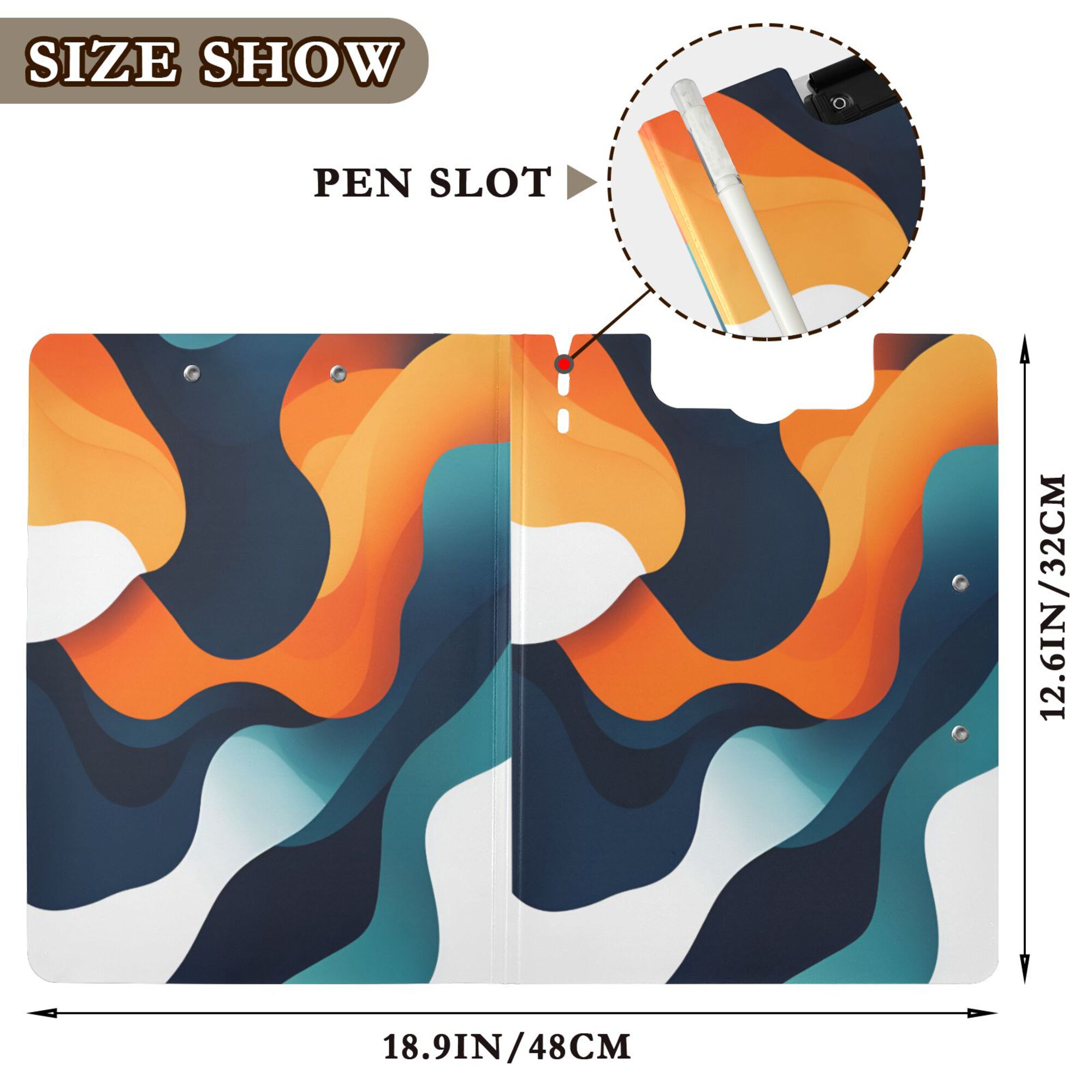 FORMRS A4 Clipboard Folder with Pen Holder Horizontal Foldable School Office Binder, Green Abstract Wavy