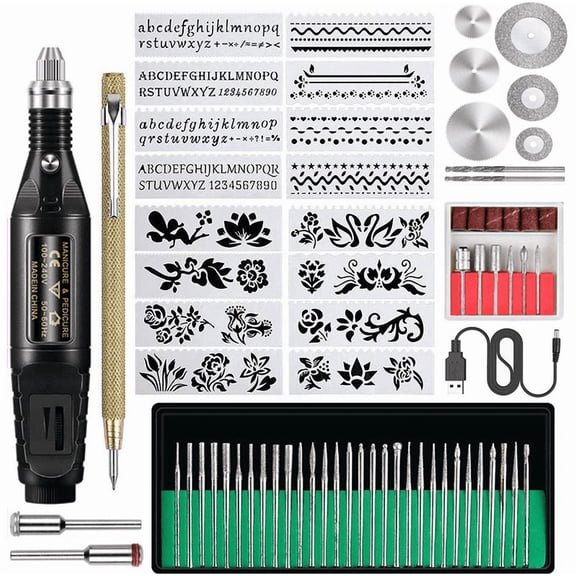 Electric Engraving Pen Kit – Corded Rotary Engraver Tool for Metal, Wood, Glass, Plastic, Nail Art & Wine Glass Etching-Black