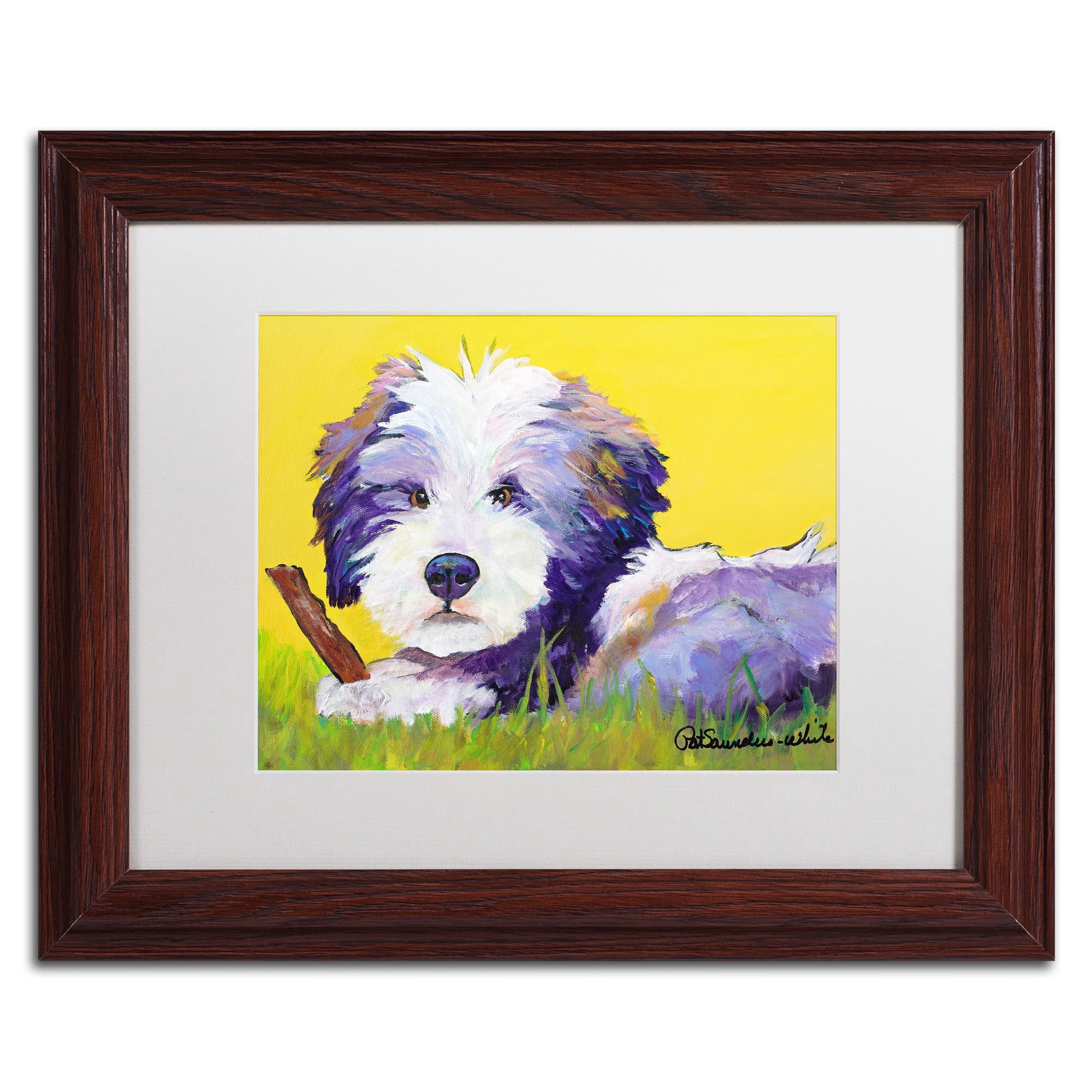 Trademark Fine Art "Chew Stick" Canvas Art by Pat Saunders-White, White Mat, Black Frame