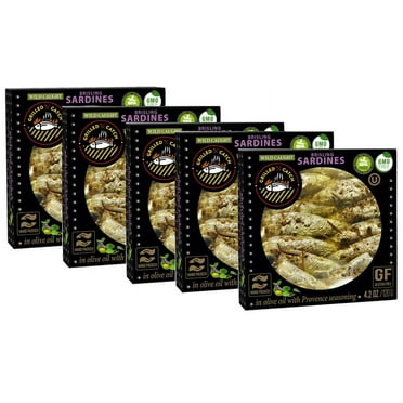 Grilled Catch Wild Caught Brisling Sardines in olive oil with Provence Seasoning, 4.2 Ounce (Pack of 5)
