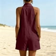 thumbnail image 3 of WAGUTH Women's Cotton Linen Halter Rompers Sleeveless V-Neck Shorts Jumpsuit with Pockets for Summer Beach Vacation & Casual Daily, 3 of 4