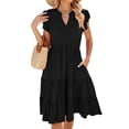 thumbnail image 2 of Women'S Summer Dress V Neck Short Sleeve Midi Sundress Flowy Tiered Beach Dresses with Pockets, 2 of 9