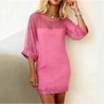 thumbnail image 2 of Laqbezok Women's Mesh Patchwork Sequin Dress, Sexy Round Neck 3/4 Sleeve Bodycon Mini Gown, Sheer Sequin Hem Party Outfit for Cocktail Wedding, 2 of 5