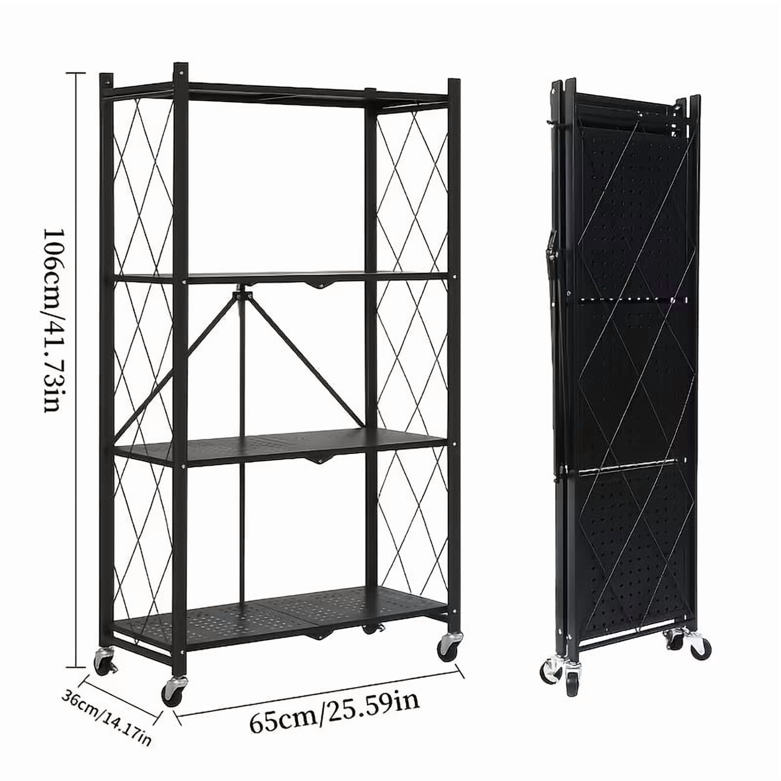Foldable 4-Tier Heavy Duty Storage Rack with Wheels,Rolling Utility Cart for Kitchen, Garage, Living Room, Study, Basement