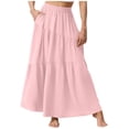 thumbnail image 2 of Roncen Women’s Boho Elastic High Waist Pleated A-Line Flowy Swing Asymmetric Tiered Maxi Long Skirt Dress with Pockets, 2 of 6