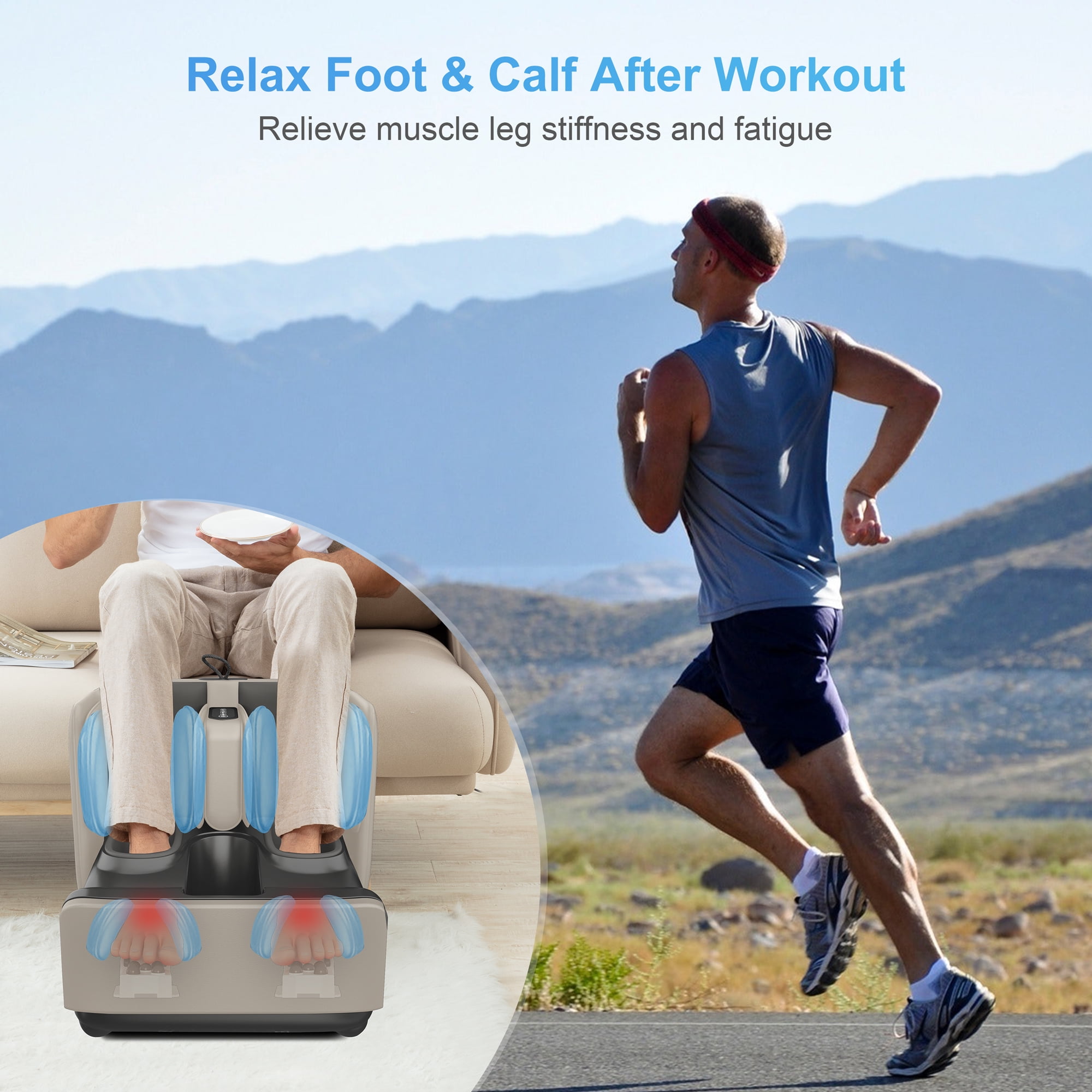 Comfier Foot Massage Machine, Shiatsu Deep Kneading Calf Foot Massager with Heat for Plantar Fasciitis, APP Control, Off White