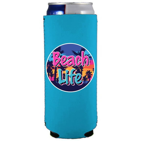 Beach Life Slim Can Coolie (Light Blue)