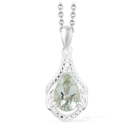- 925 Sterling Silver Green Amethyst Drop Chain Pendant Necklace for Women 20
