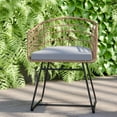 thumbnail image 3 of BizChair Set of 2 Indoor/Outdoor Patio Boho Club Chairs, Rope with Natural PE Wicker Rattan, Light Gray Cushions and Sled Base, 3 of 13