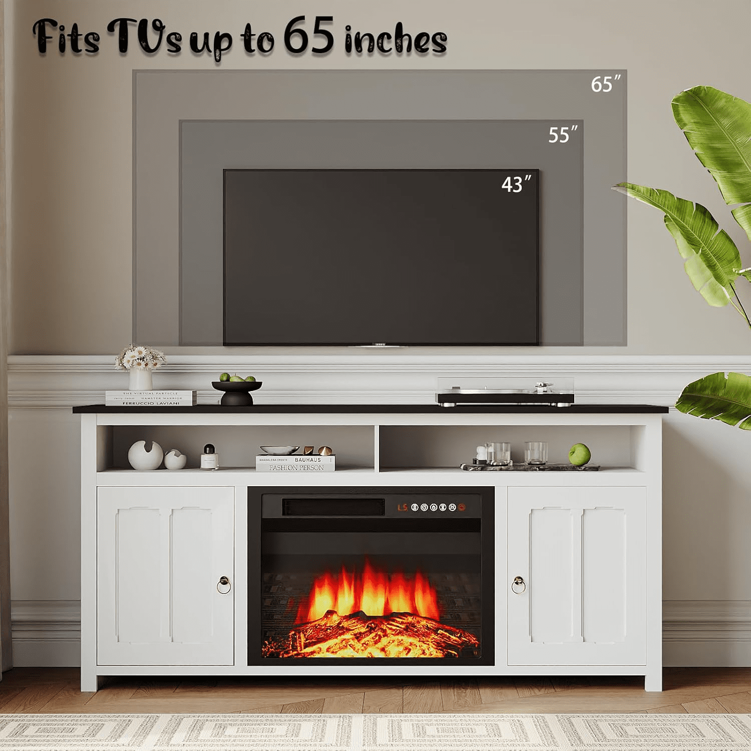 BOSSIN 58 Inch Farmhouse Fireplace TV Stand for 65 inch TVs with 23'' Electric Fireplace & Remote, Entertainment Center for Living Room