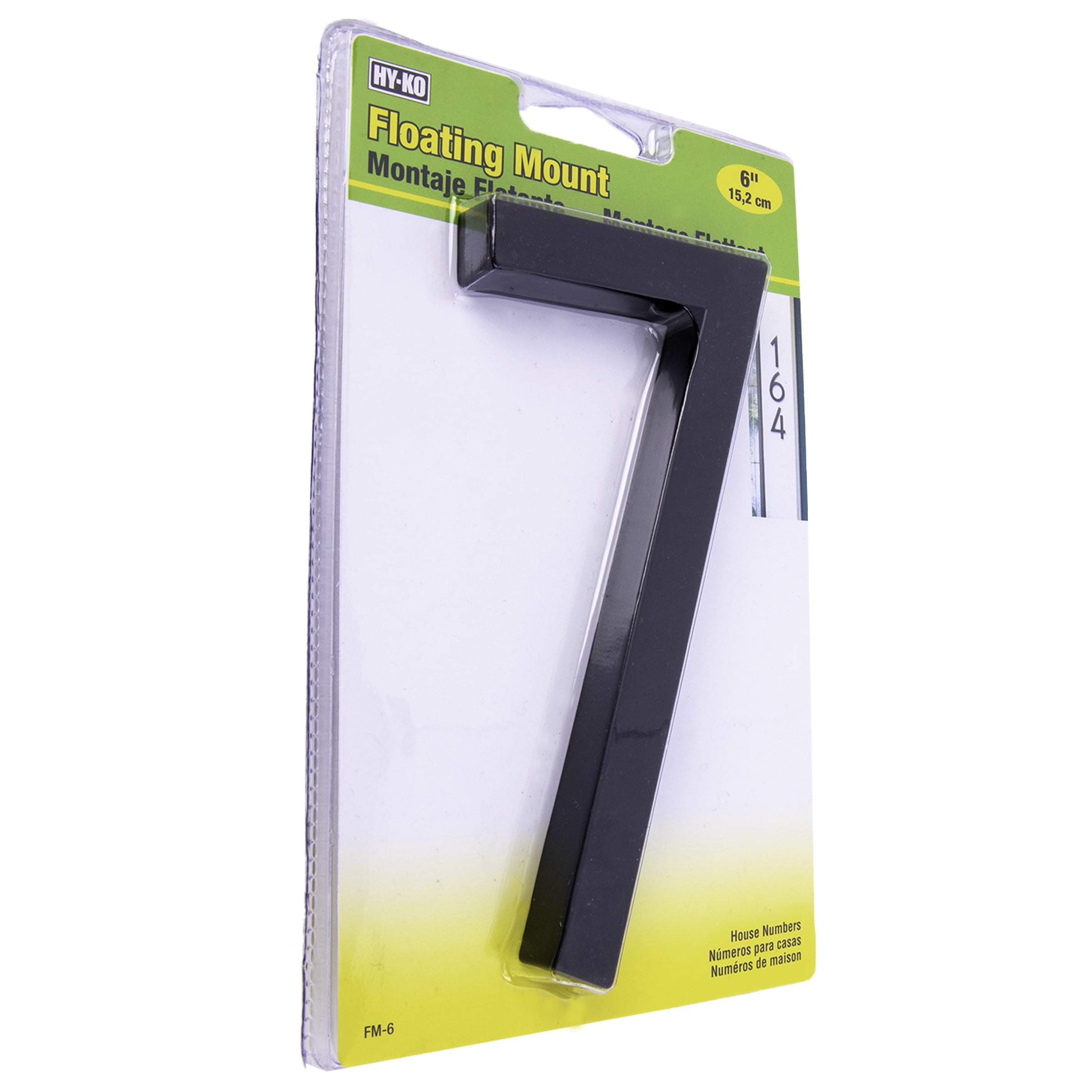 (6 pack) HY-KO 6" Black Floating Mount House Number 7
