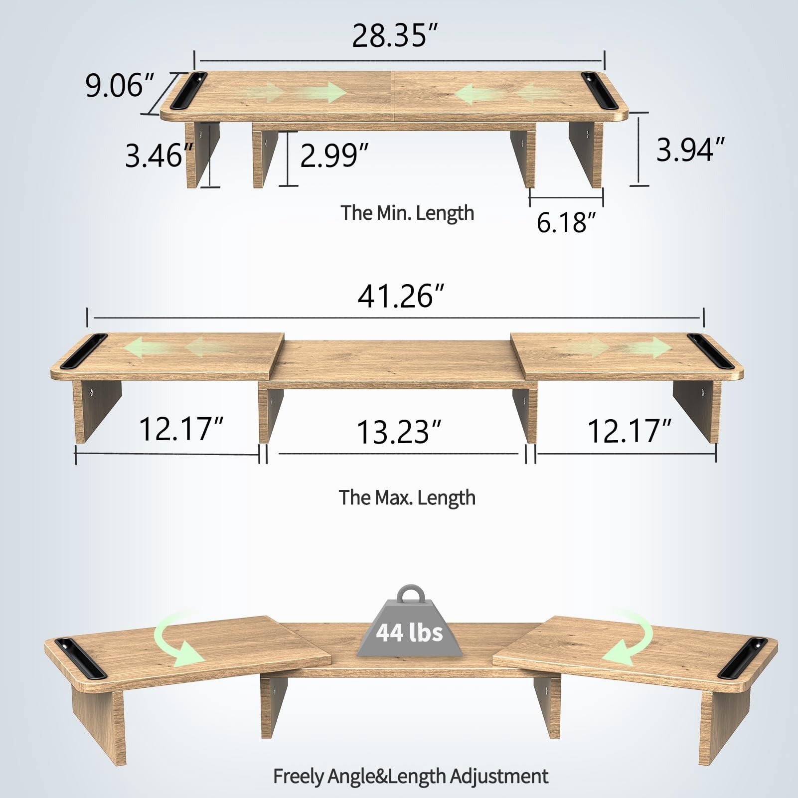Dual Monitor Stand Riser  With Adjustable Length And Angle Wood For Desk 2 Monitors Storage Space