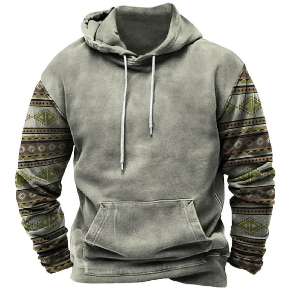 Penkiiy Hoodies for Men Graphic Pullover Western Aztec Ethnic Hooded Sweatshirts Vintage Casual Plus Size Lightweight Hoodie Gray