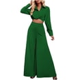 thumbnail image 2 of YHAJDS Two Piece Set for Women,Womens Pants Suit Solid Color Long Sleeve Lapel Knit Sweater Top with Pants Ladies Warm Fall Winter Fashion Casual Suit, 2 of 5