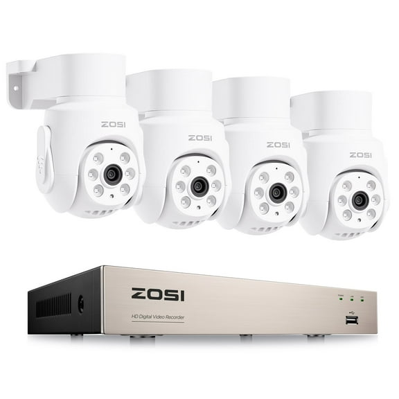 ZOSI 1080P 360°View Security Camera System with One Way Audio, 5MP H.265  8CH DVR, 4pcs 2MP Pan/Tilt Outdoor Security Camera, Human Vehicle Detection, IR Night Vision, Home Security,No Hard Drive