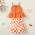 thumbnail image 3 of Kucnuzki Infant Baby Girls Summer Outfits 18-24 Months Clothes Sets Summer Ruffle Sleeveless Off-the-Shoulder Tank Top Solid Color Top Plaid Shorts Sets 2pcs Orange, 3 of 7