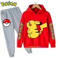 thumbnail image 1 of Conjunto de manga larga de Pikachu para niños, chándal informal de Pokémon, Sudadera con capucha y pantalones, 3 a 14 años, 1 of 1