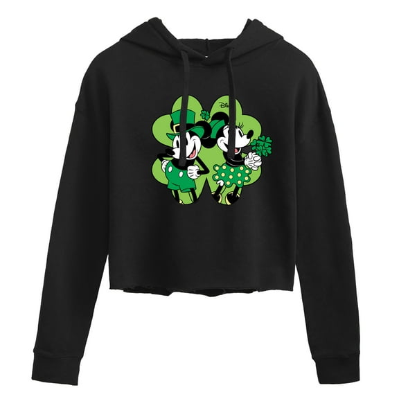 Disney - Mickey Minnie Shamrock - Juniors Cropped Pullover Hoodie