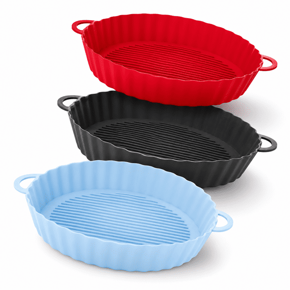 Air Fryer Silicone Pot,8 Inch Reusable Round Air Fryer Silicone Liners,Replacement of Parchment Paper Liners Air Fryer Accessories,Food Safe Baking Pans for Oven,Microwave(Gray Red)
