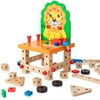KIDWILL Wooden Building Set, Cute Lion Wooden Chair Models Construction Play Set with Nuts Bolts and Tools, Educational Building Toy for 3 Years Old and Up