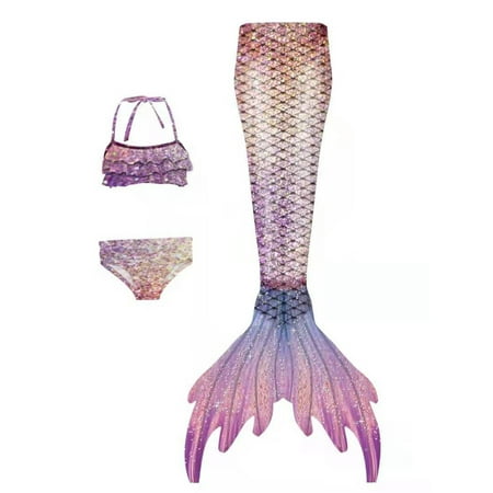 

wybzd Kids Girls Summer 3pcs Mermaid Swimsuit Mermaid Tails Swimming Bikini Bathing Suit Beachwear