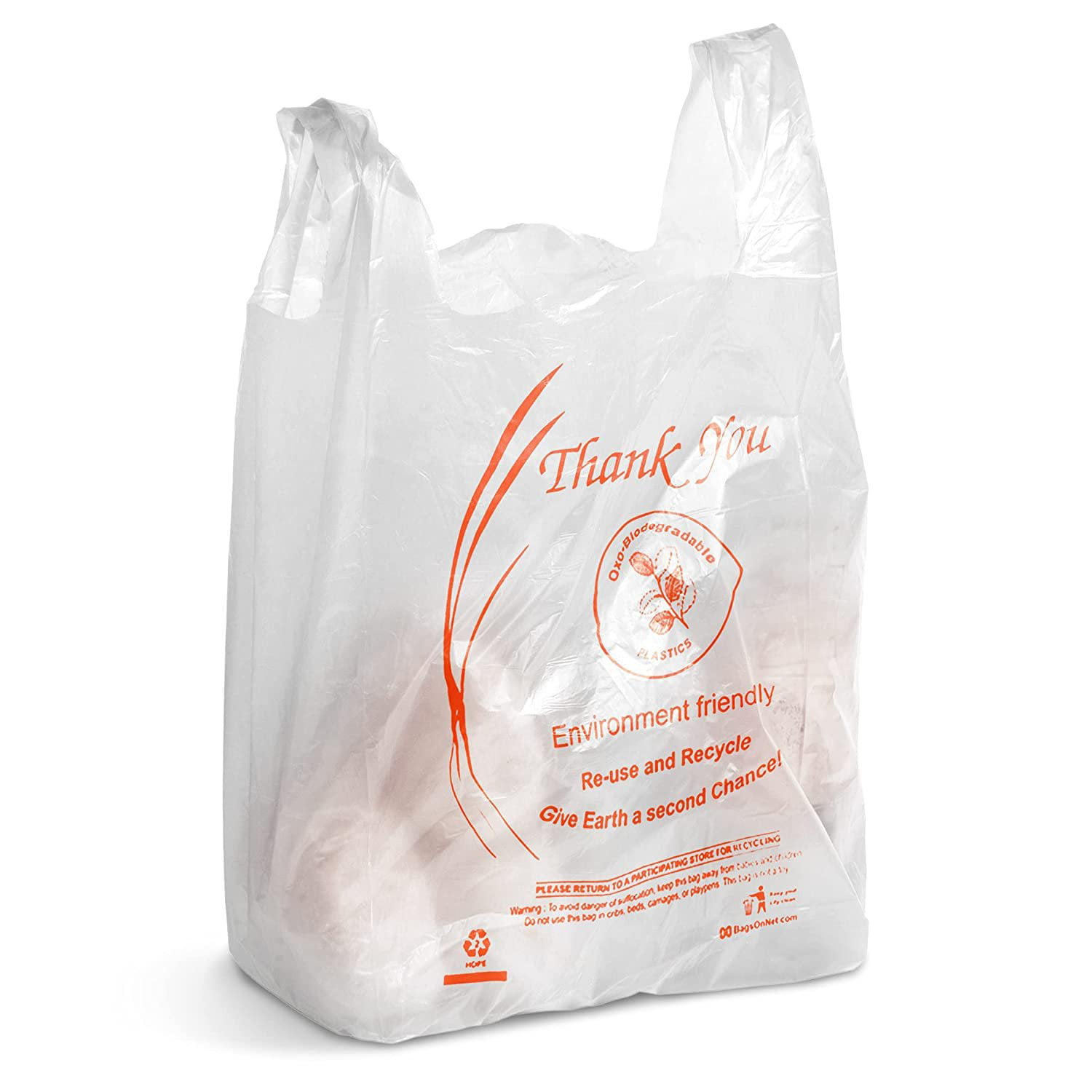 100/% Recyclable Grocery Bags Thank You White Plastic Shopping Bags T-Shirt Style Measurement 11+6x21-1000//box Reusable