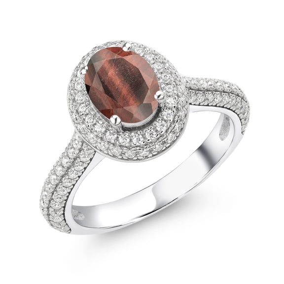 Gem Stone King 925 Sterling Silver Ring Tiger Eye Moissanite (1.89 Cttw)