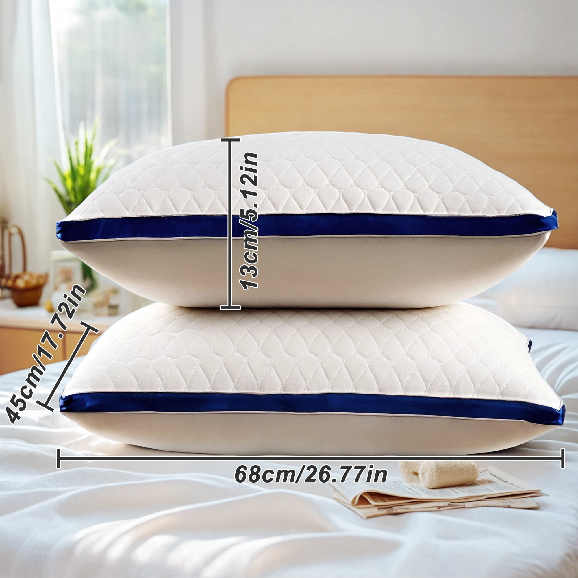 Pillow for Bed, 2 Pack Standard Bed Pillows, Gusseted Quilted Pillows for Side, Back or Stomach Sleepers