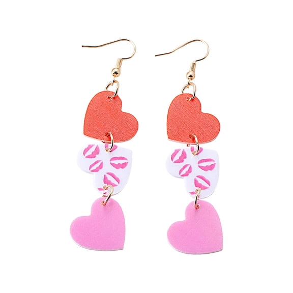 Valentines Day Heart Pendant Earrings Triple Drop Dangle Statement Earrings For Women Romantic Holiday Jewelry Gifts
