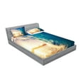 thumbnail image 2 of Ambesonne Ocean Fitted Sheet & Pillow Sham Set, Tropical Trees Shoreline, Queen, Teal Yellow, 2 of 2