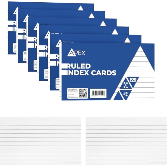 E-Clips USA 3” x 5” Index Cards White Flashcards, 6-Pack (100 Cards Per Pack)