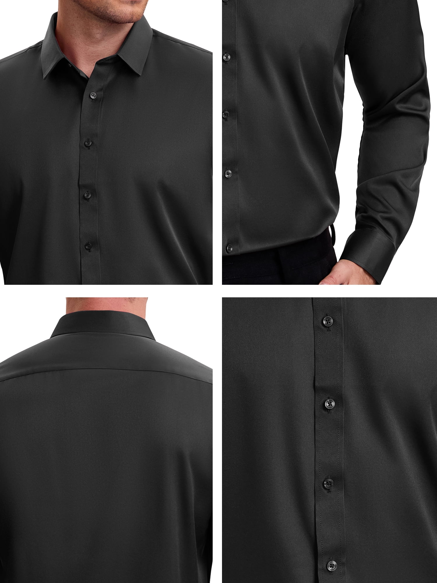 DARING DIVA Men's Point Collar Long Sleeve Button Down Formal Shirts S Black