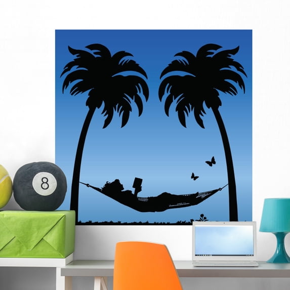 Woman Reading Hammock Wall Mural by Wallmonkeys Peel and Stick Graphic (36 in W x 36 in H) WM97883