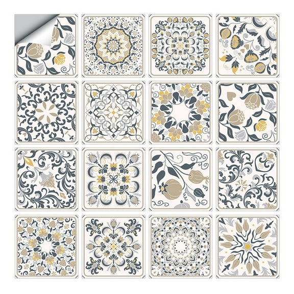 16 Pcs Tiles Stickers 4x4inch Vinyl Wall Stickers Kitchen Backsplash Decals Peel and Stick Bathroom Tile Decor
