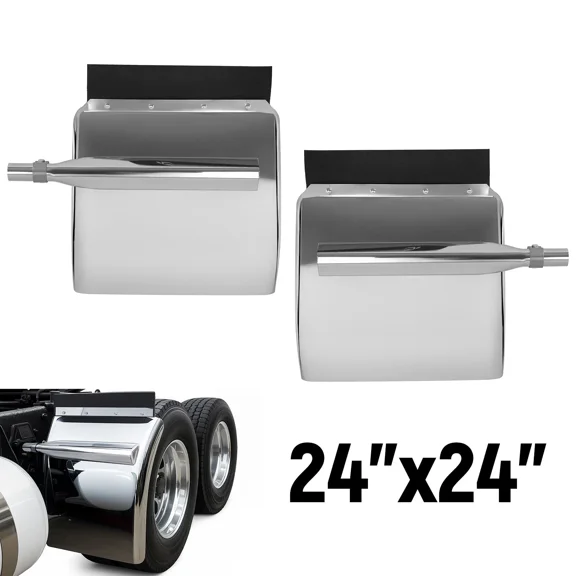 Kojem Pair 24"x24" Rear Quarter Fender w/ Triangle Arm For Volvo/Mack Stainless Steel