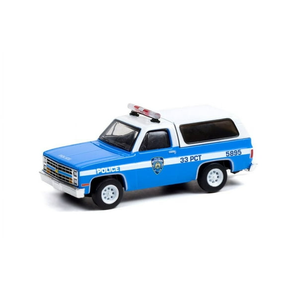 New York City Police Department 1985 Chevy K-5 Blazer, Blue and White - Greenlight 30245/48 - 1/64 scale Diecast Model Toy Car
