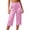 Pink, variant on Womens Plus Size Elastic Waist Ice Silk Satin Sleep Capri Pants Baggy Fit Comfy Casual Loungewear