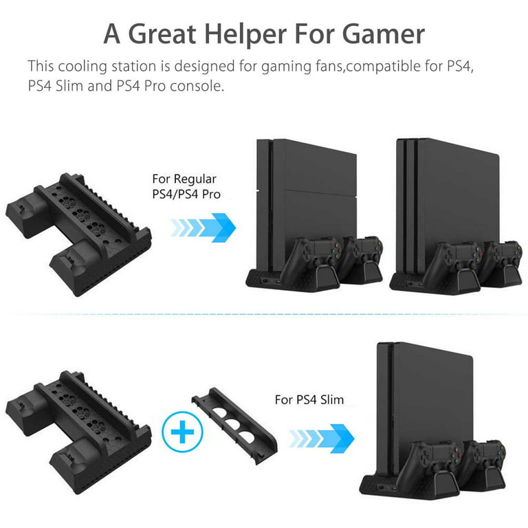 OIVO PS4 Stand Cooling Fan Station for Playstation 4/PS4 Slim/PS4 Pro, PS4  Pro Vertical Stand with Dual Controller EXT Port Charger Dock Station and