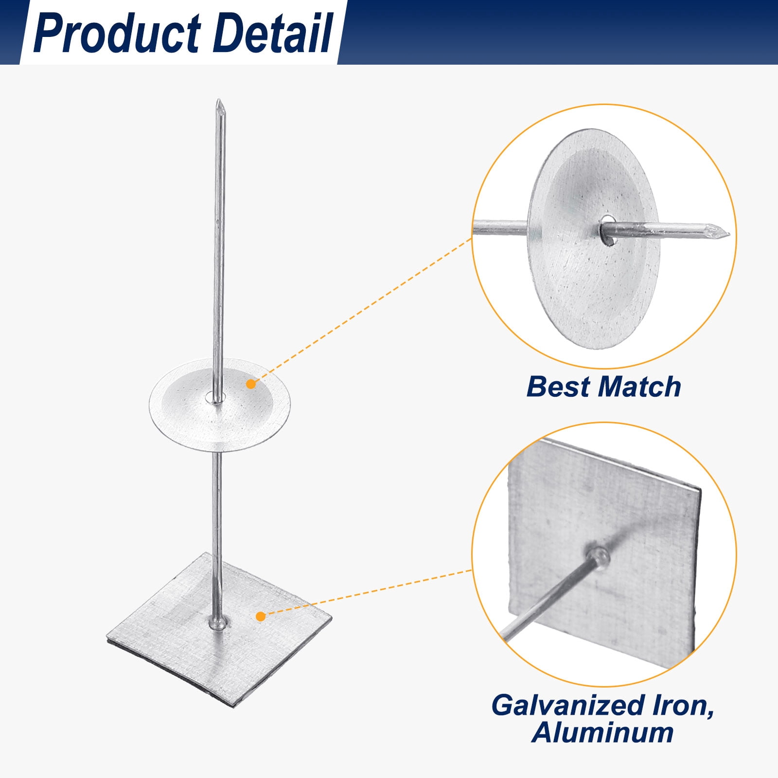 100mm Self Stick Insulation Pins, 100Sets 0.95in Self Locking Washers Aluminum Insulation Hangers Cap Round Washers for Foam Board Wall Floor Ceiling