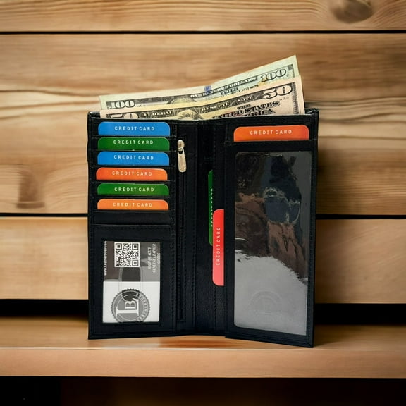 Genuine Leather Checkbook Cover Wallet | RFID Blocking Card Holder for Men & Women | Travel & Office Use | Leatherboss