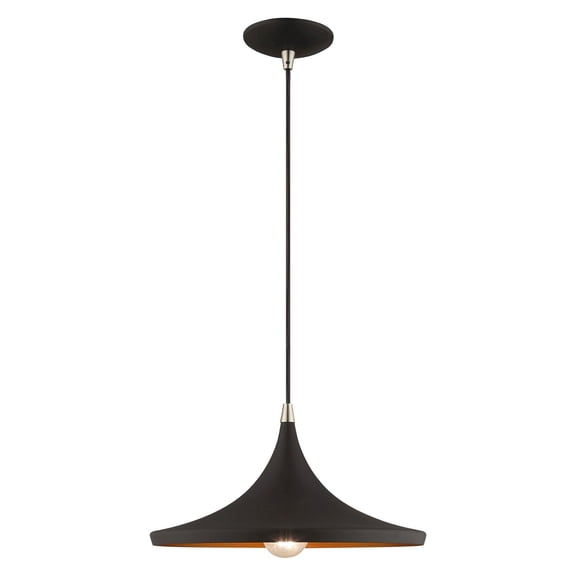 41187-04 Livex Lighting Metal Shade - 1 Light Mini Pendant in Coastal Style - 14 Inches wide by 13 Inches high-Black Finish -Traditional