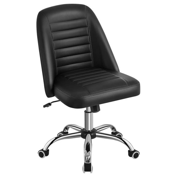 AIZYT Mid Back PU Leather Armless Desk Office Chair, Modern Vanity Chair with Rolling Wheels, Metal Base Black
