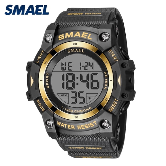 SMAEL Round Men Tactical Digital Watch 5ATM Waterproof TPU Strap Digital Sports Watch